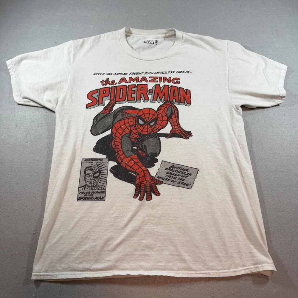 Marvel The Amazing Spider-Man Graphic T-Shirt Cream Comic Book Retro M